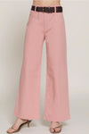 Belted Relaxed Leg Twill Stretch Pants - Pink