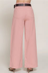 Belted Relaxed Leg Twill Stretch Pants - Pink