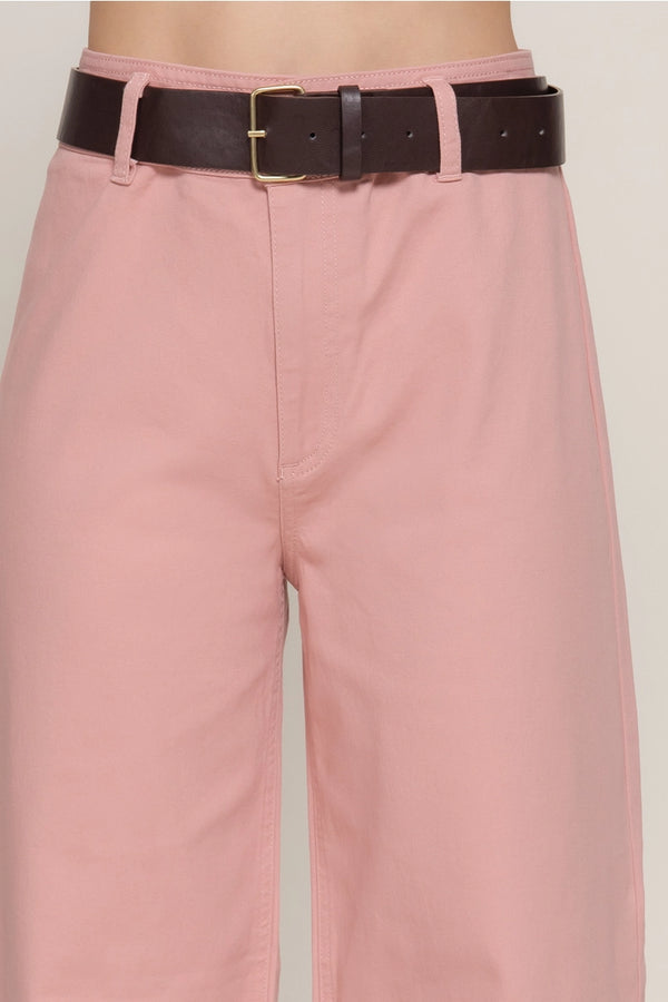 Belted Relaxed Leg Twill Stretch Pants - Pink