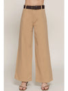 Belted Relaxed Leg Twill Stretch Pants - Khaki