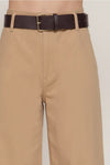 Belted Relaxed Leg Twill Stretch Pants - Khaki