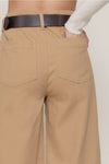 Belted Relaxed Leg Twill Stretch Pants - Khaki