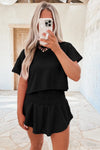 Black Cropped Top and Ruffle High Waist Skort Set