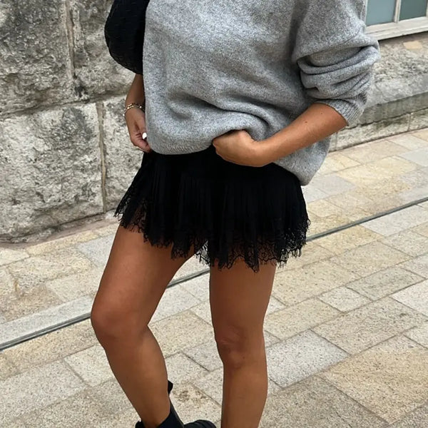 Lace Pleated Ruffled Mini Skirt - 2 Colors