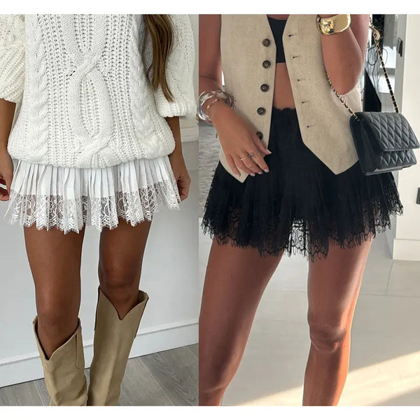 Lace Pleated Ruffled Mini Skirt - 2 Colors