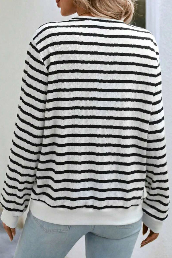 Black Stripe Round Neck Casual Long Sleeve Top