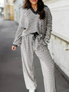 Stripe Collared Pullover & Drawstring Pants Set