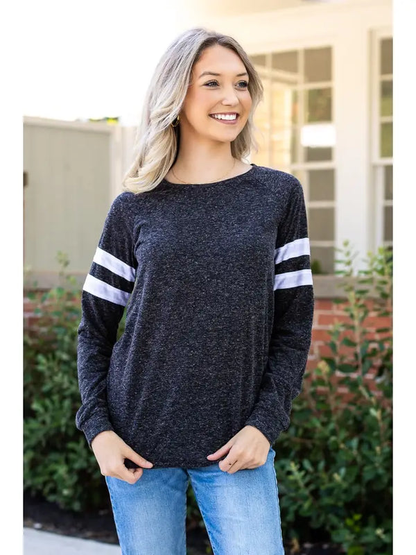 Black Long-sleeved with Varsity Stripes Tee