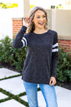 Black Long-sleeved with Varsity Stripes Tee
