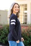 Black Long-sleeved with Varsity Stripes Tee