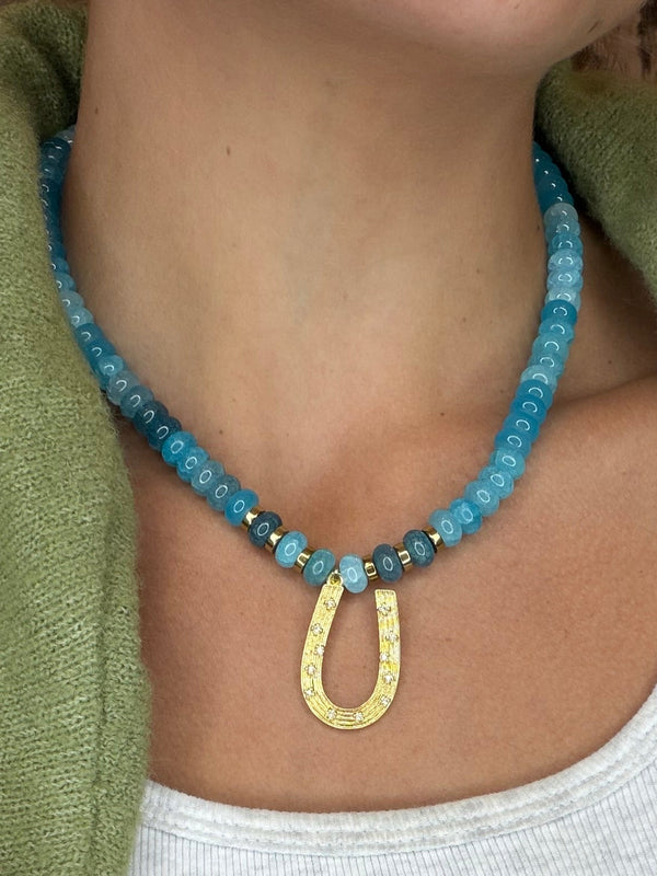 State South Horseshoe Glass Beaded Necklace - Glass Blue