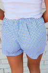 Blue Vintage Gingham Print High Waisted Loose Shorts