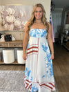 Striped Dotted Print Flowy A-Line Casual Dress Blue and Brown