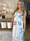 Striped Dotted Print Flowy A-Line Casual Dress Blue and Brown