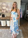 Striped Dotted Print Flowy A-Line Casual Dress Blue and Brown