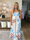 Striped Dotted Print Flowy A-Line Casual Dress Blue and Brown