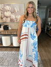 Striped Dotted Print Flowy A-Line Casual Dress Blue and Brown