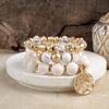 Boho Beads Coin Bracelets Statement Set in Cream