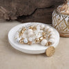 Boho Beads Coin Bracelets Statement Set in Cream