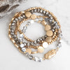 5 Piece Boho Beaded Bracelets Stack Semi Precious Metal Glass