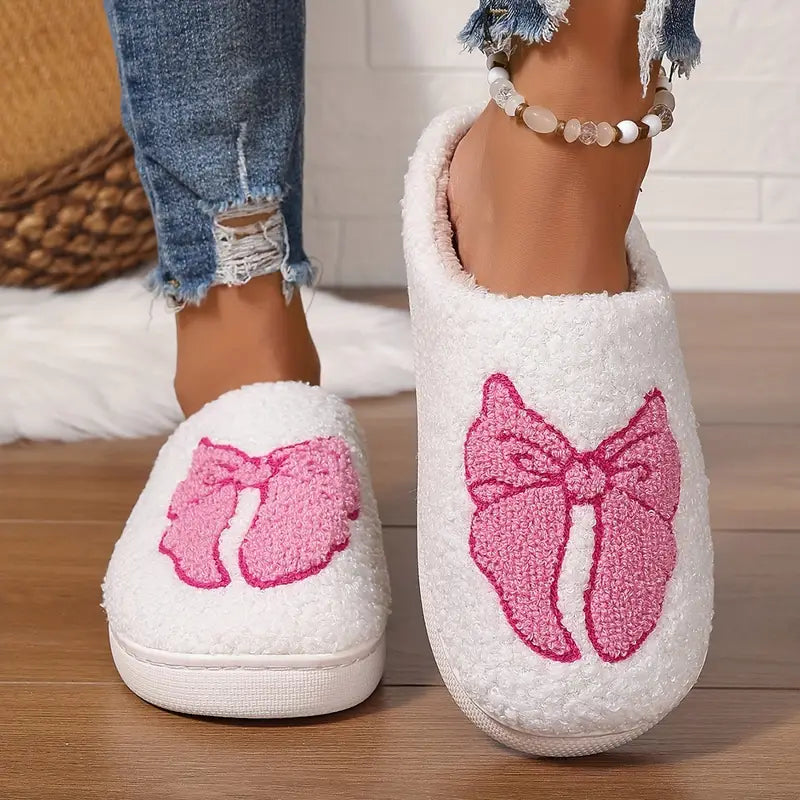 Nonslip Bow Slippers with Soft Sole and Plush Lining