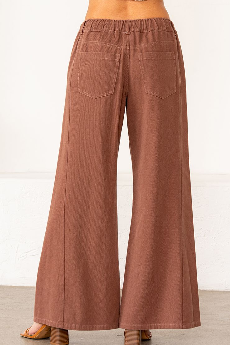 Brown Wide-Leg Pants with Drawstring