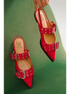 Belt Strap Slingback Flats Red