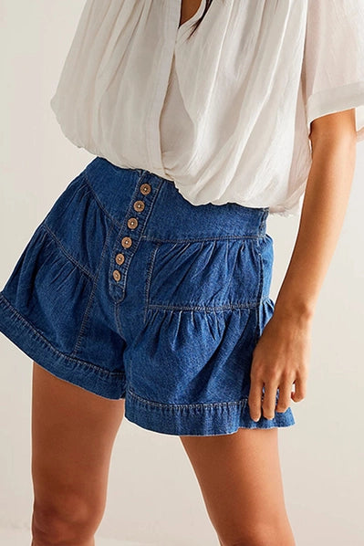 Button-Front Denim Shorts -  2 Colors