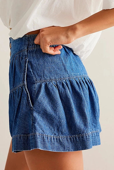 Button-Front Denim Shorts -  2 Colors