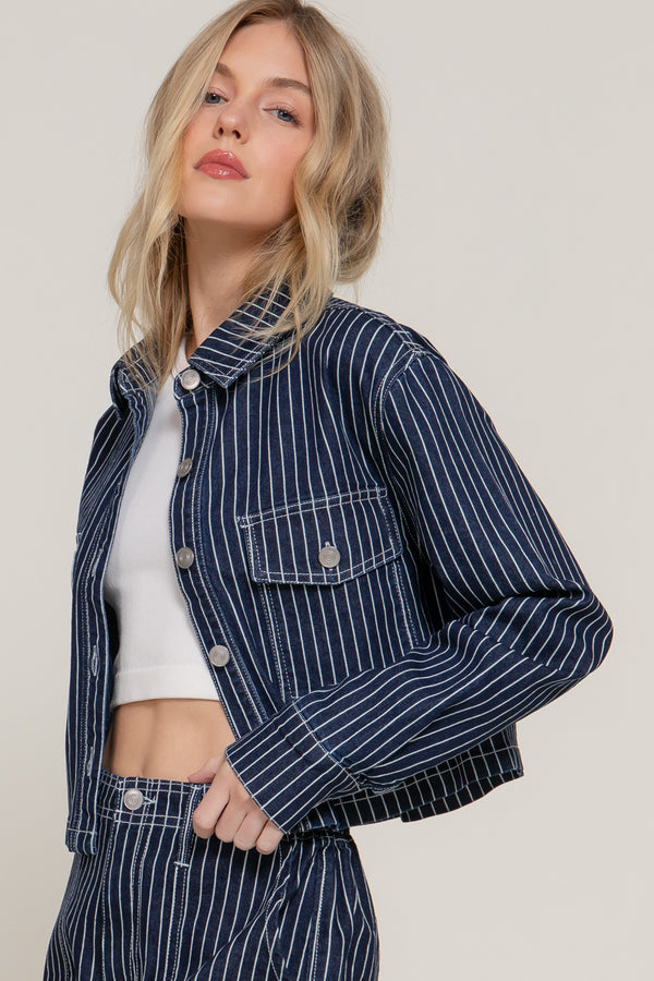 Stripe Stretch Denim Crop Jacket