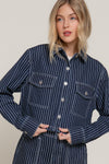Stripe Stretch Denim Crop Jacket