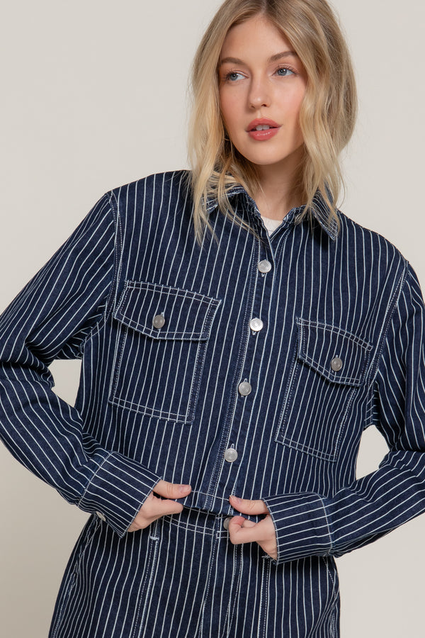 Stripe Stretch Denim Crop Jacket