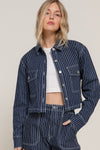 Stripe Stretch Denim Crop Jacket