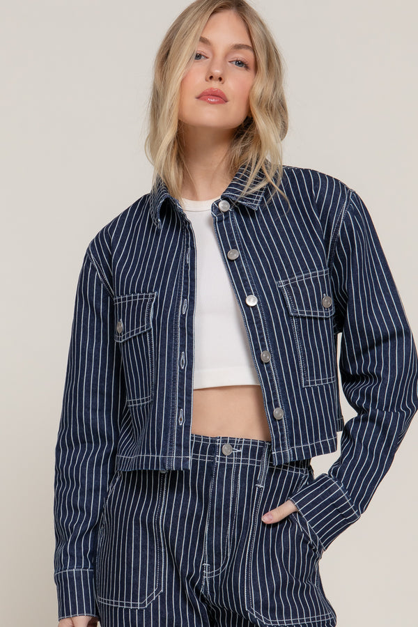 Stripe Stretch Denim Crop Jacket