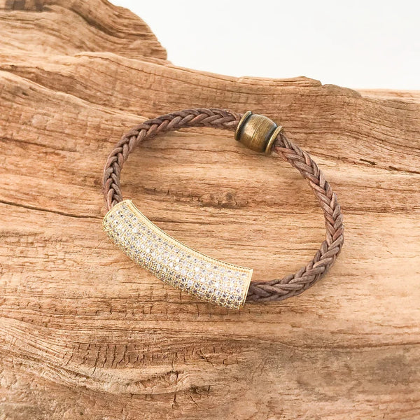 Virtue, Pavé Leather Bracelet, Mocha
