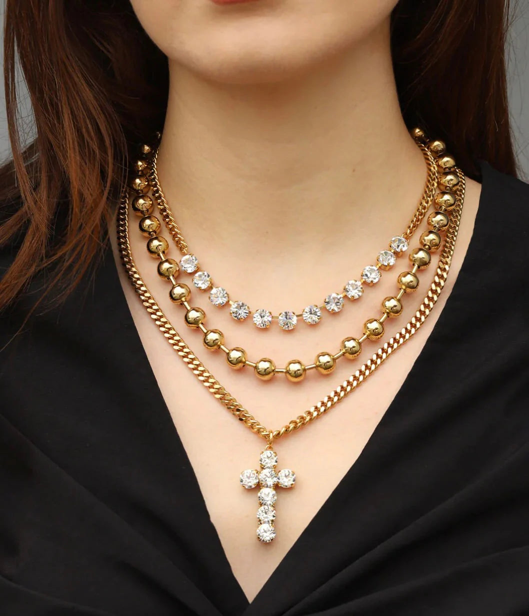 TOVA - Cross Necklace in Clear