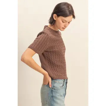 Cable Knit Short Sleeve Sweater Top - 4 Colors