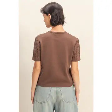 Cable Knit Short Sleeve Sweater Top - 4 Colors