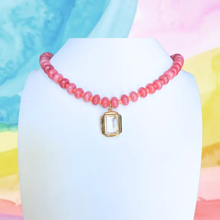 Candy Beaded Necklace, Pink
