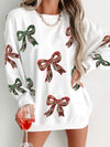 Checker Bow Sequin Embroidered Sweatshirt