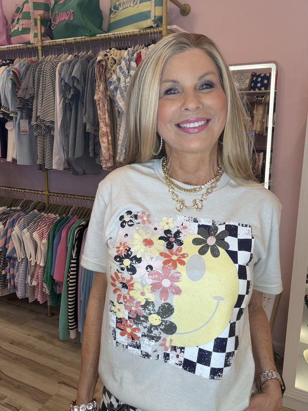 Retro Checkered with Flowers Tee