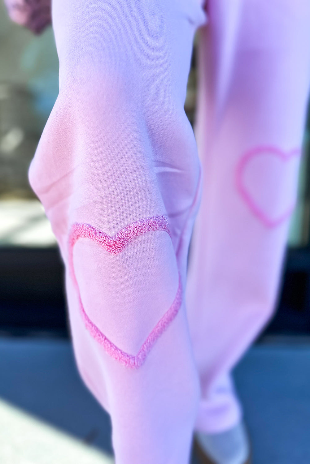 Chenille Heart Pattern Casual 2pcs Pants Set