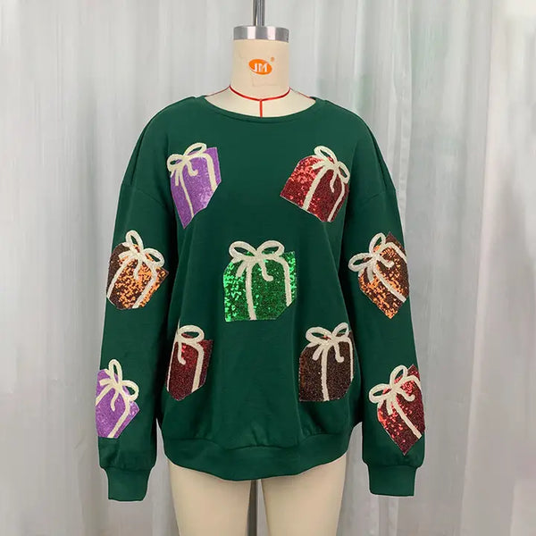 Christmas Gifts Sequin Embroidered Sweatshirt