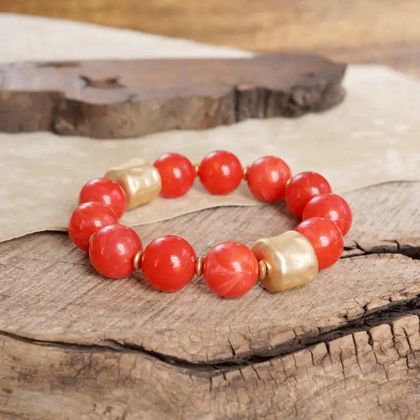 Chunky Beaded Statement Bracelet, Red