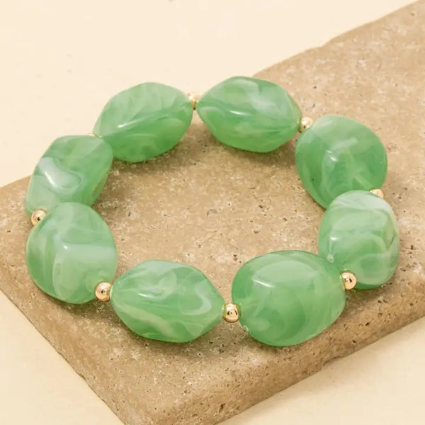 Chunky Marble Resin Beaded Bracelet- Green