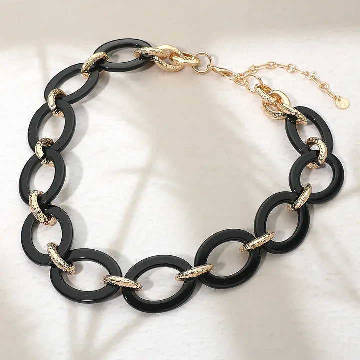 Chunky Resin Chain Link Statement Necklace, Black