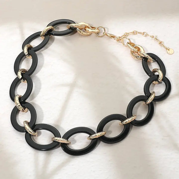Chunky Resin Chain Link Statement Necklace, Black
