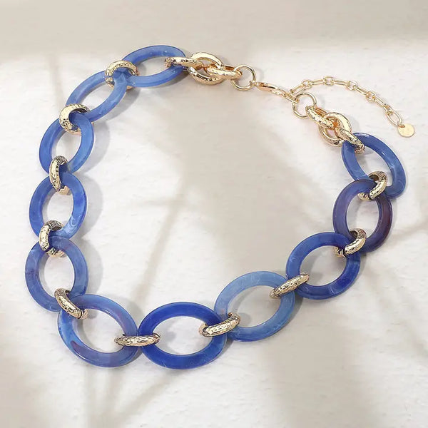 Chunky Resin Chain Link Statement Necklace, Blue