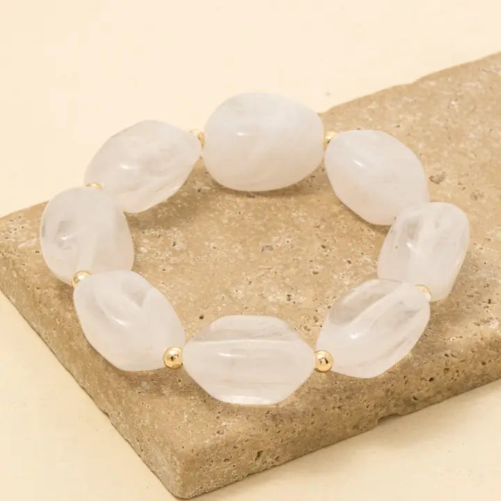 Chunky Marble Resin Beaded Bracelet- White