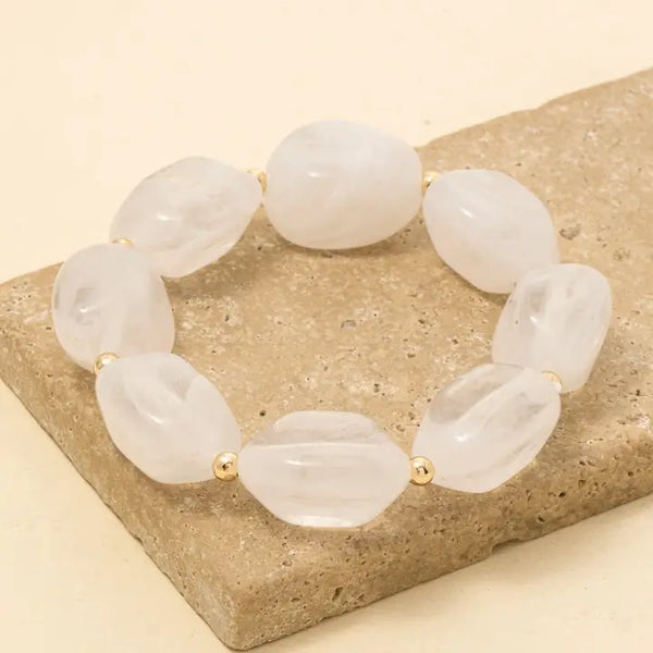 Chunky Marble Resin Beaded Bracelet- White